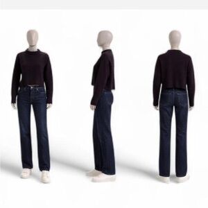 Dark Purple Cropped Sweater w/Ribbed Trim